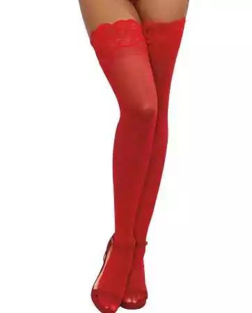 Red nylon thigh-high stockings with self-supporting lace garters - DG0005RED