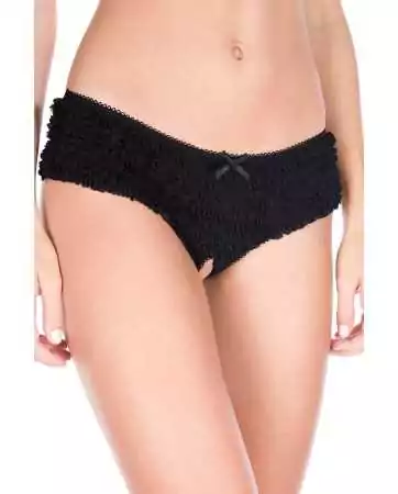 Tanga noir en mousseline entre-jambes ouvert - ML10017BLK