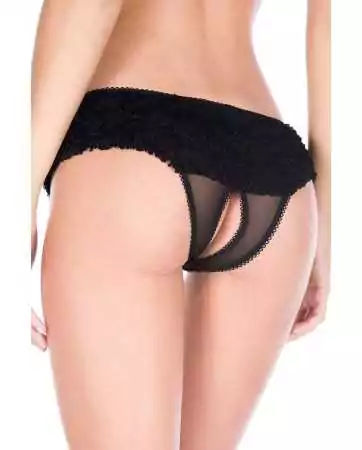 Tanga noir en mousseline entre-jambes ouvert - ML10017BLK