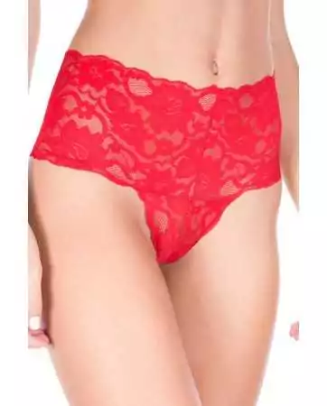 High-waisted red thong with wide floral lace band - ML10021RED