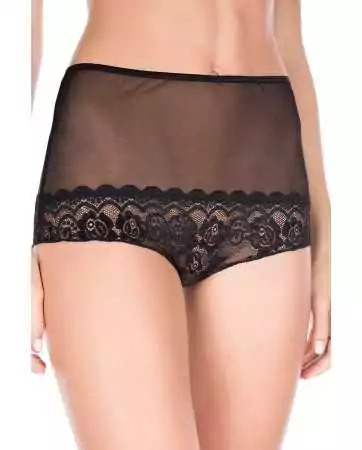 Open black high-waisted mesh and lace panties - ML10025BLK