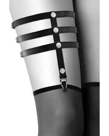 Black garter belt with triple leather straps - CC6060070010