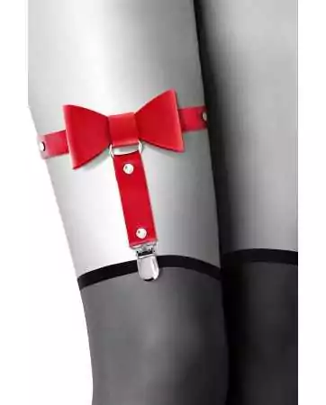 Red leather-style garter with bow tie - CC6060080030