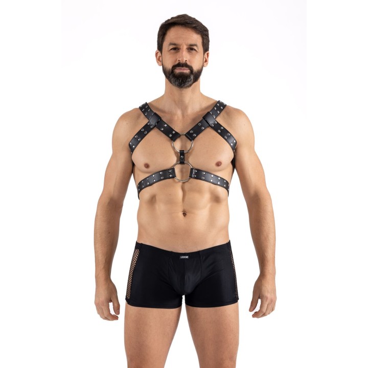 Harnais homme simili cuir avec sangles reliées par de larges anneaux - Oralove