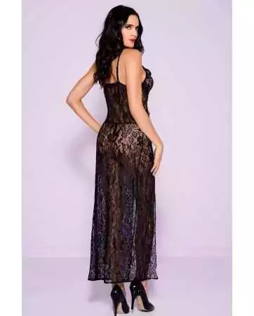 Long black open floral lace nightgown and string - ML53009BLK