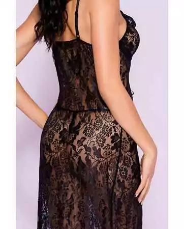 Long black open floral lace nightgown and string - ML53009BLK