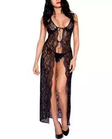 Long black open floral lace nightgown and string - ML53009BLK