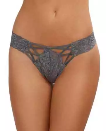 Grauer sexy Spitzen-Tanga mit Lochmuster vorne - DG1435SLA