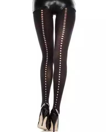 Black opaque nylon tights with small cut-out line - MH7220ABLK