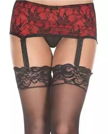 Red suspender belt with adjustable suspenders and black lace - MH7734REB