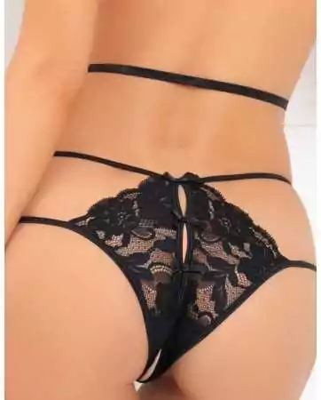 Black open crotch lace and ornament body string - REN502167-BLK