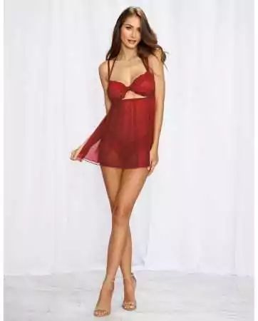 Sexy burgundy babydoll with built-in bra effect and flouncy skirt with thong - DG11032GAR