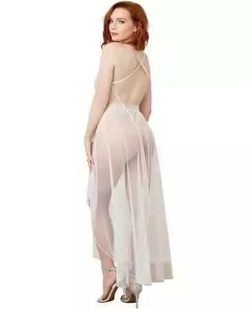 Body branco decotado com renda e saia de malha transparente removível - DG10996WHT
