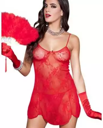 Red floral lace transparent babydoll and thong - ML6662RED