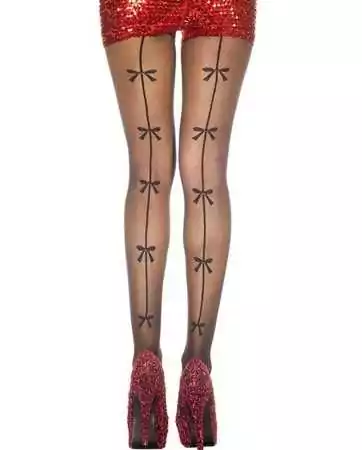 Black fantasy tights with seam effect and large bows - MH7183BLK