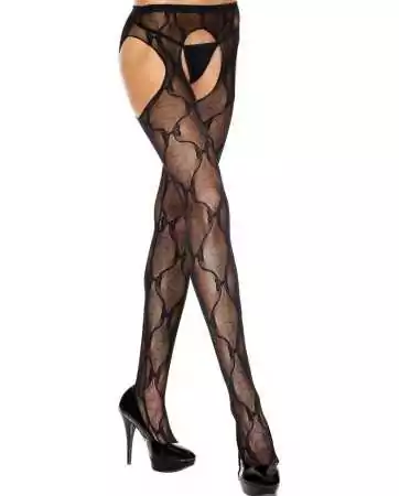 Black nylon tights with a fantasy suspender belt effect and bows - MH933BLK