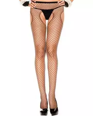 Black fishnet tights with cutouts on the hips and crotch - MH907BLK