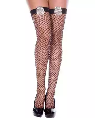 Black fancy fishnet stockings with police badge - MH4820BLK