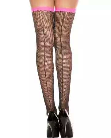 Black fishnet stockings with delicate pink seams and garter belts - MH4908BHP