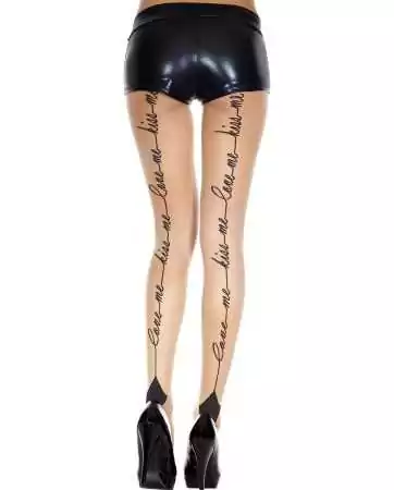 Nude nylon tights with "love me kiss me" print - MH7019NUD
