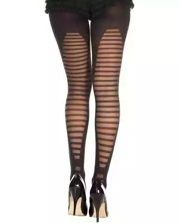 Semi-opaque black tights with a fancy back featuring horizontal lines - MH7300BLK