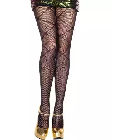 Black fantasy fishnet tights with printed ankle sock design and small bow - MH50045BLK