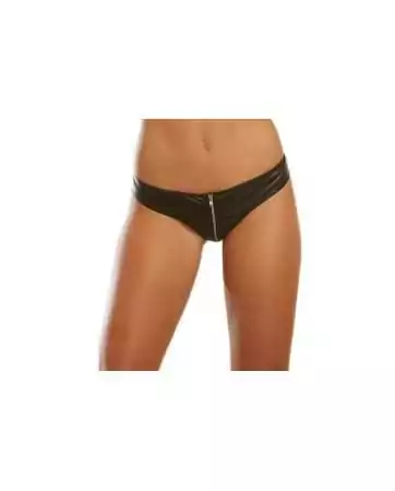 Faux leather thong with zip, fishnet at the back - DG1423BLK