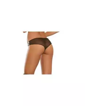 Faux leather thong with zip, fishnet at the back - DG1423BLK