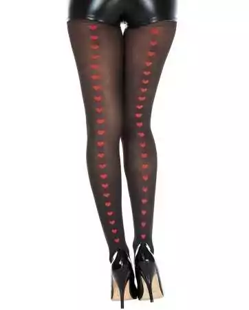 Semi-opaque black tights with red hearts - MH7125BRD