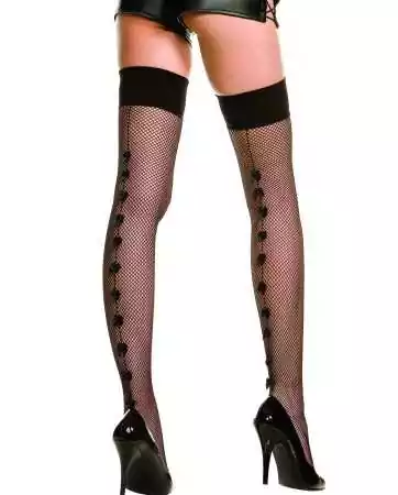 Black stockings with fine fishnet and satin bows - MH4913BLK