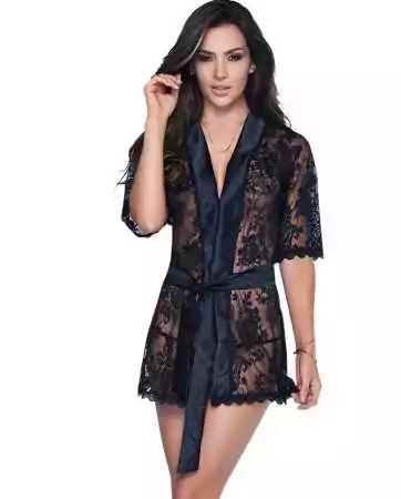 Black floral lace robe - MAL7115BLK
