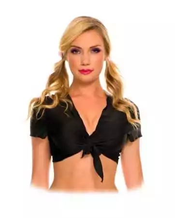 Top with short sleeves, front knot tie - ML25076BLK