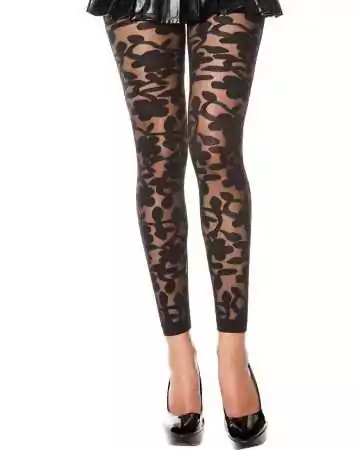 Legging noir fin transparent motif fleuri - MH35344BLK