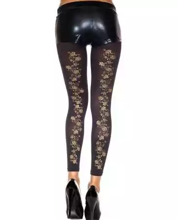 Leggings neri sottili opachi con fiori dorati sul retro - MH35821BLK