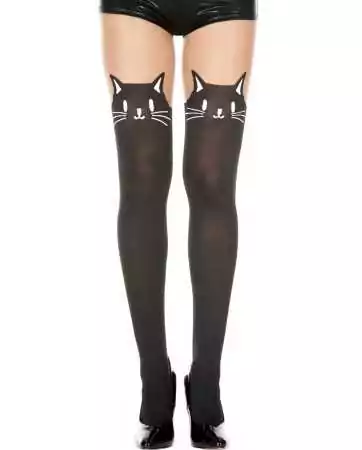 Semi-opaque tights with fancy cat head - MH7141BBE