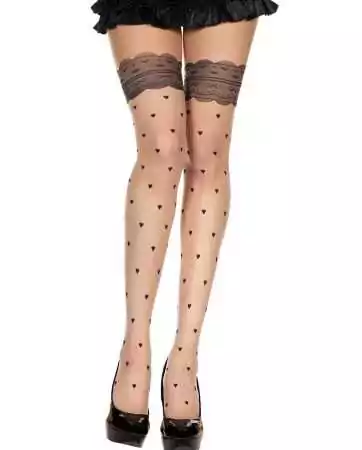 Nude sexy tights with black suspender belt effect and hearts - MH7276BLK