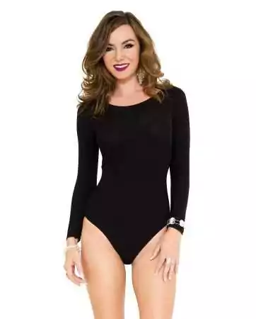 Long-sleeved, opaque bodysuit, round neckline - ML8170BLK