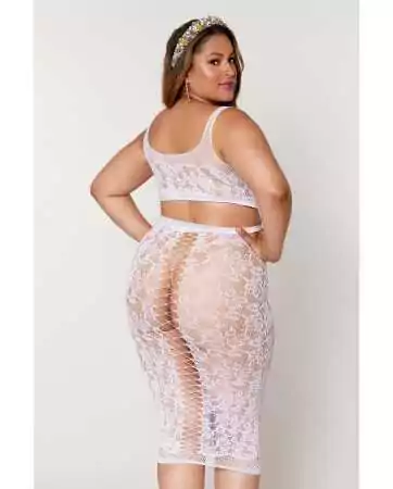 Two-piece set in plus size, featuring a fancy mesh bralette and matching long skirt - DG12921XWHT