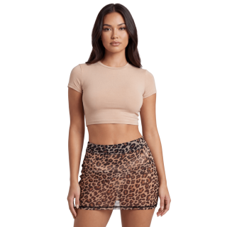 Jupe en résille transparente imprimé léopard Clara - Oralove