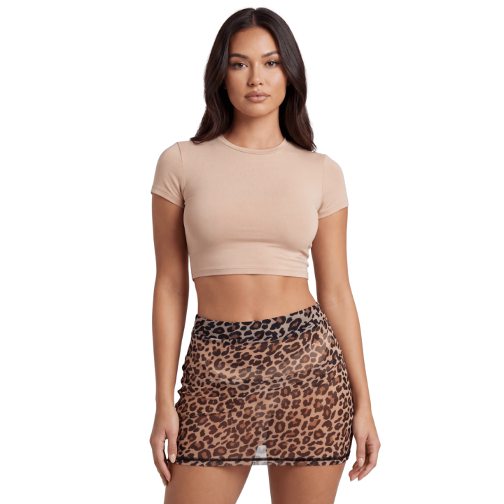 Jupe en résille transparente imprimé léopard Clara - Oralove