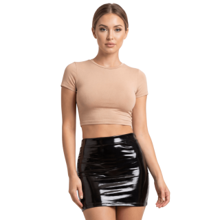 Jupe noire en simili cuir avec zip Lara - Oralove