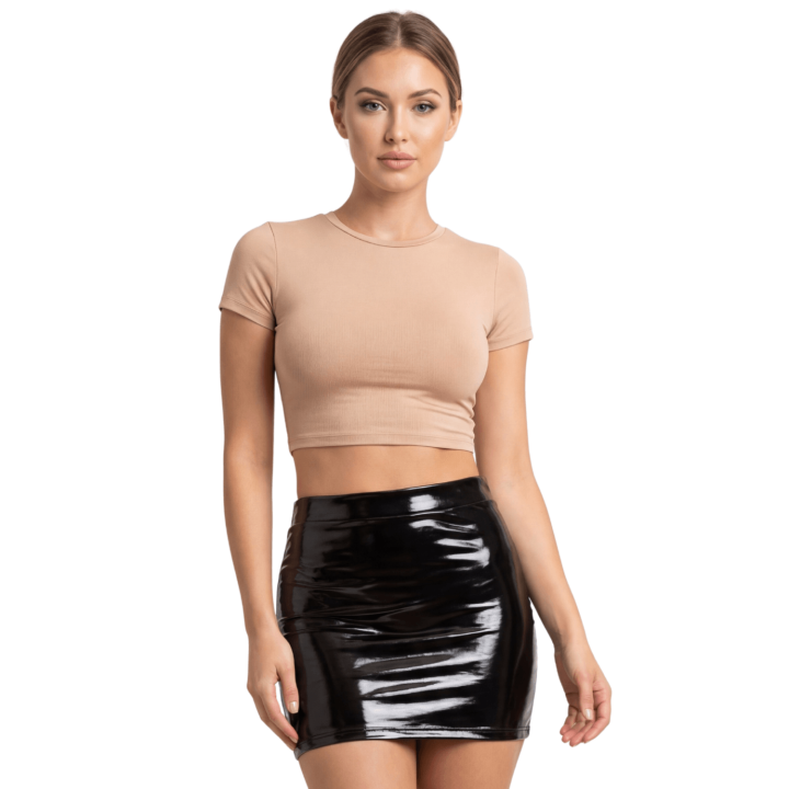 Jupe noire en simili cuir avec zip Lara - Oralove