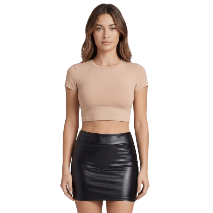 Jupe noire en simili cuir mat Sifia - Oralove