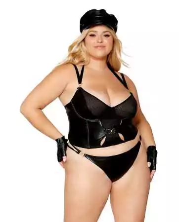 Wetlook bustier plus size with matching black thong - DG12761XBLK