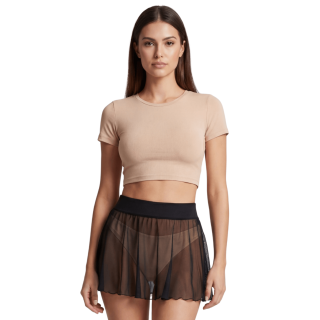 Mini jupe noire en résille transparente Stella - Oralove
