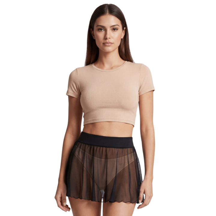 Mini jupe noire en résille transparente Stella - Oralove