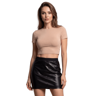 Jupe courte simili cuir noir Paula - Oralove