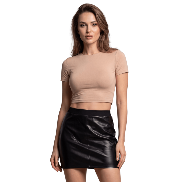 Jupe courte simili cuir noir Paula - Oralove
