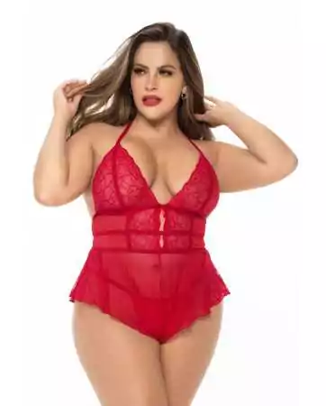 Red plus size babydoll with matching string - MAL7445XRED