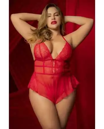 Corpo vermelho de tamanho grande com efeito babydoll e tanga a condizer - MAL7445XRED